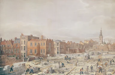 Een Uitzicht op de Noordelijke Toegang tot de London Bridge tijdens de bouw